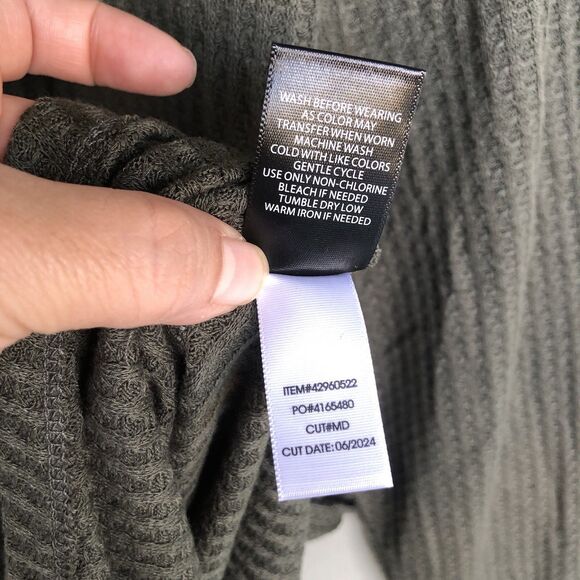 Torrid 1X Plus Size Top Waffle Lace Up VNeck Olive Green Long Sleeve Casual Cozy - Picture 7 of 11